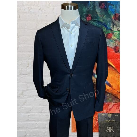 Banana Republic Other - BR Banana Republic Mens 40L 36x31 Slim Navy Blue Plaid Suit Super 150s Italy